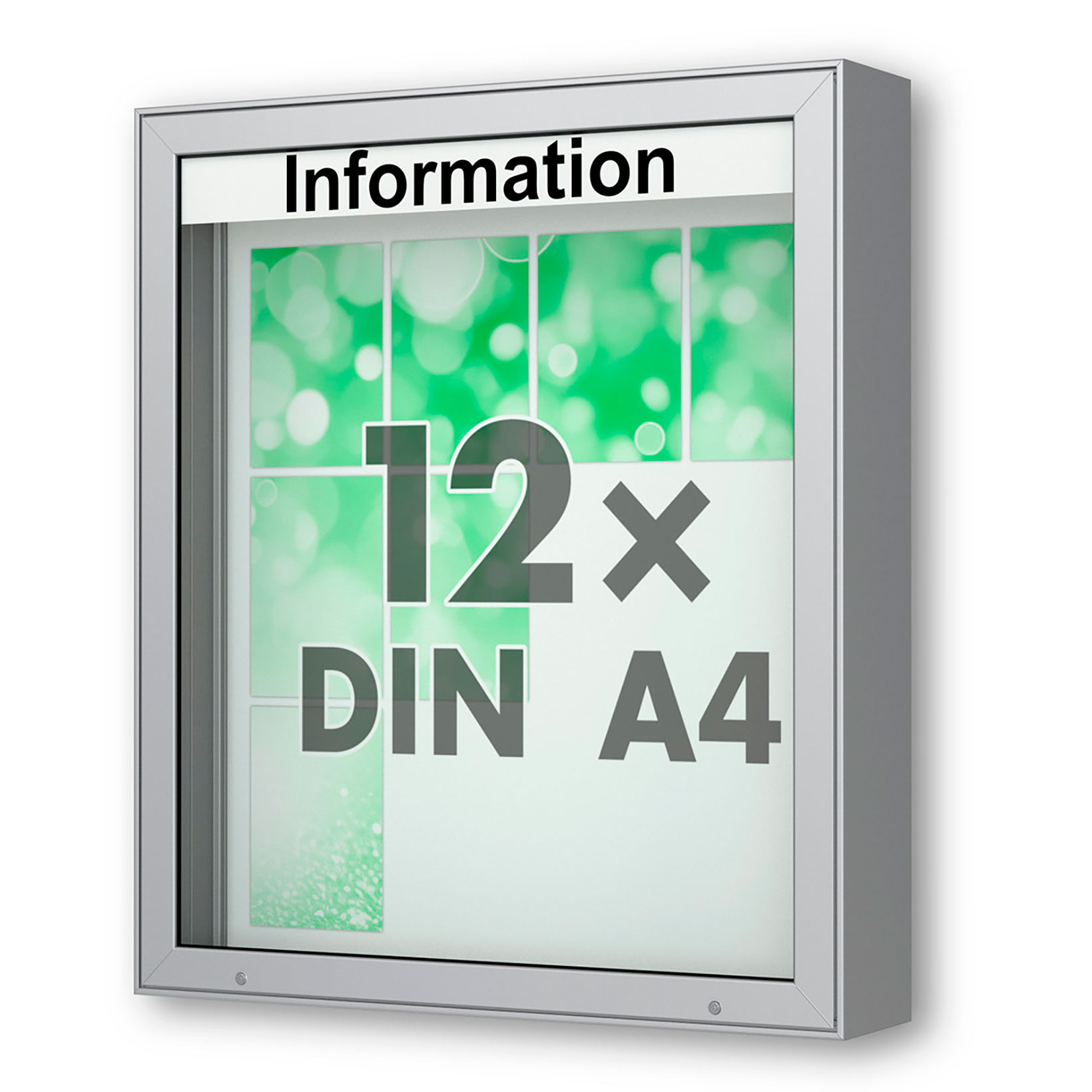 12 x DIN A4 Schaukasten Plenum eckig - der "Klassiker" - 210mm Bautiefe - Wandschaukasten mit optionaler LED-Beleuchtung